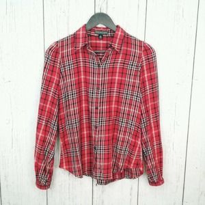 RALPH LAUREN Jeans Plaid Long Sleeve Shirt Sz XS